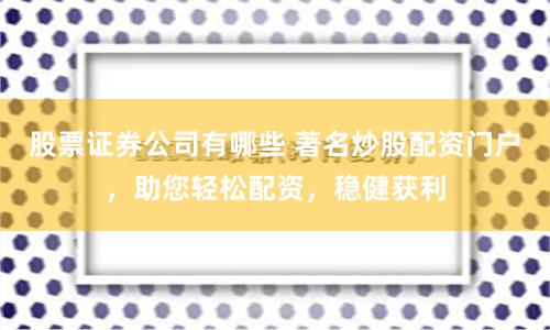 股票證券公司有哪些 著名炒股配資門戶，助您輕松配資，穩健獲利
